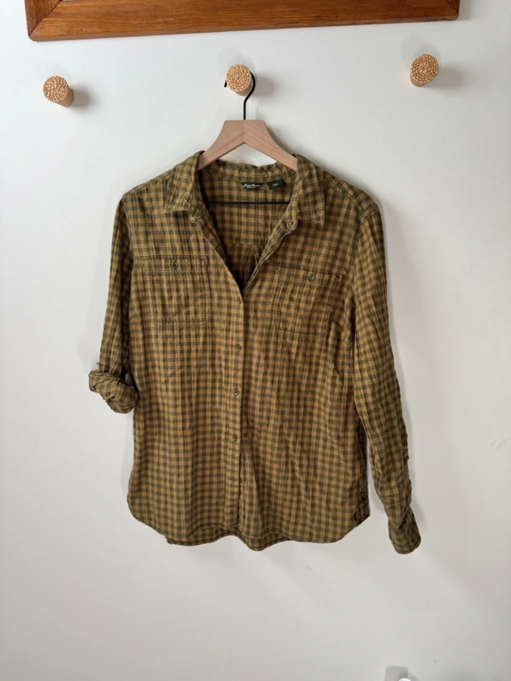 Eddie Bauer Olive Green Gingham Button-Up Shirt - Picture 8 of 8